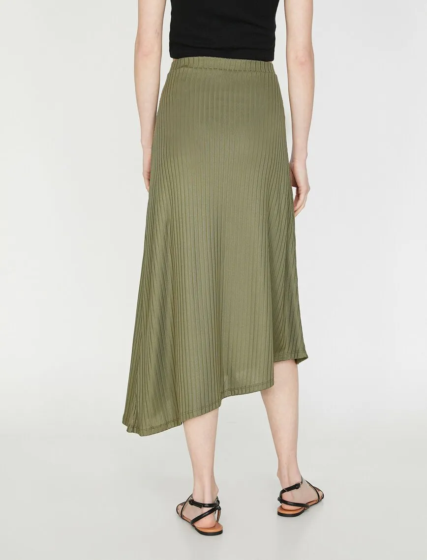 11853 Khaki Button Detailed Midi Skirt