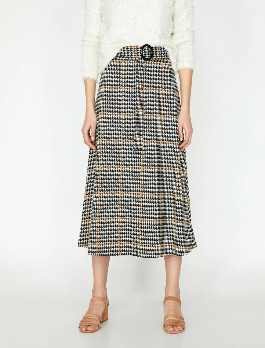 11860 Brown Check Midi Skirt