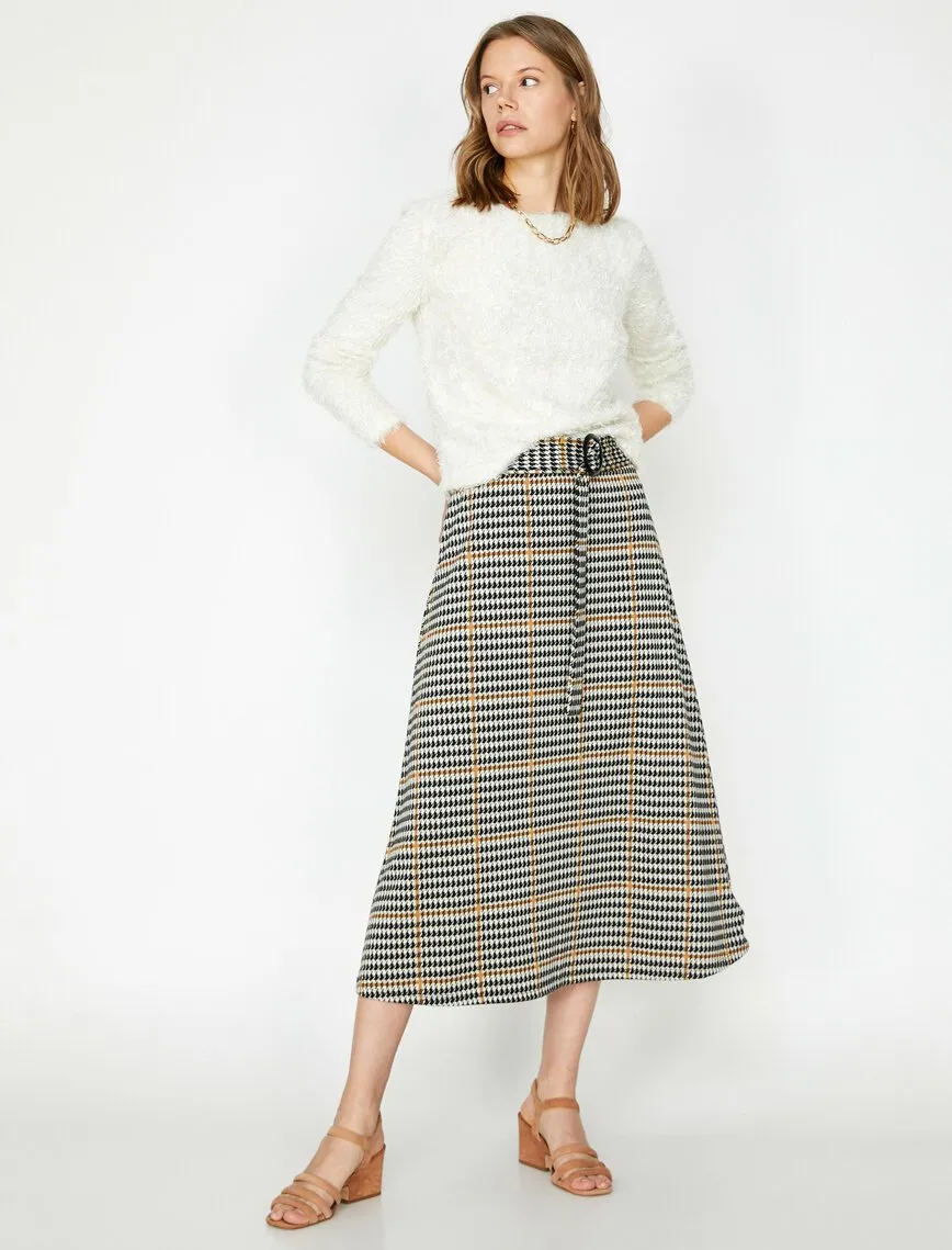 11860 Brown Check Midi Skirt