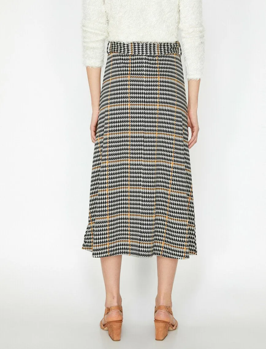 11860 Brown Check Midi Skirt