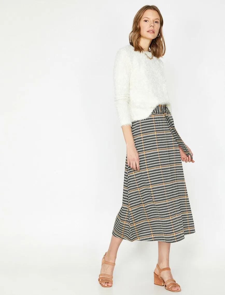 11860 Brown Check Midi Skirt