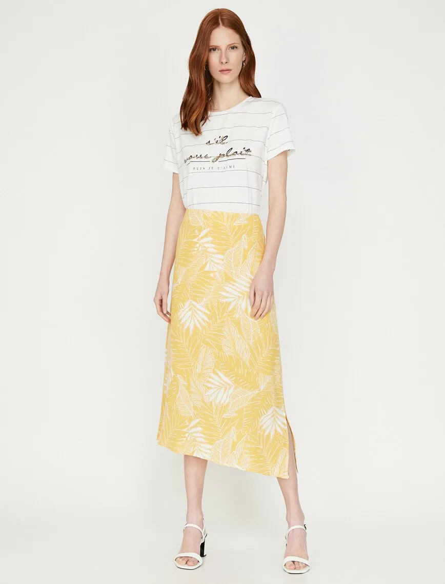 11950 Yellow Floral Midi Skirt