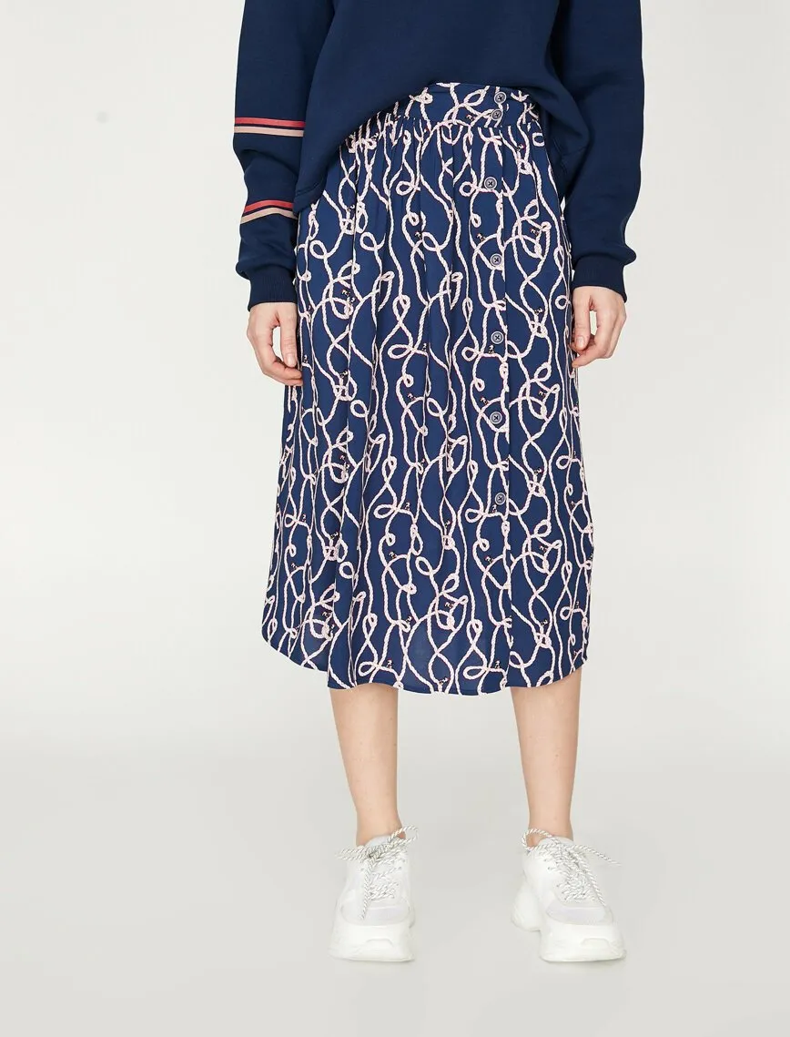 12010 Navy Patterned Midi Skirt