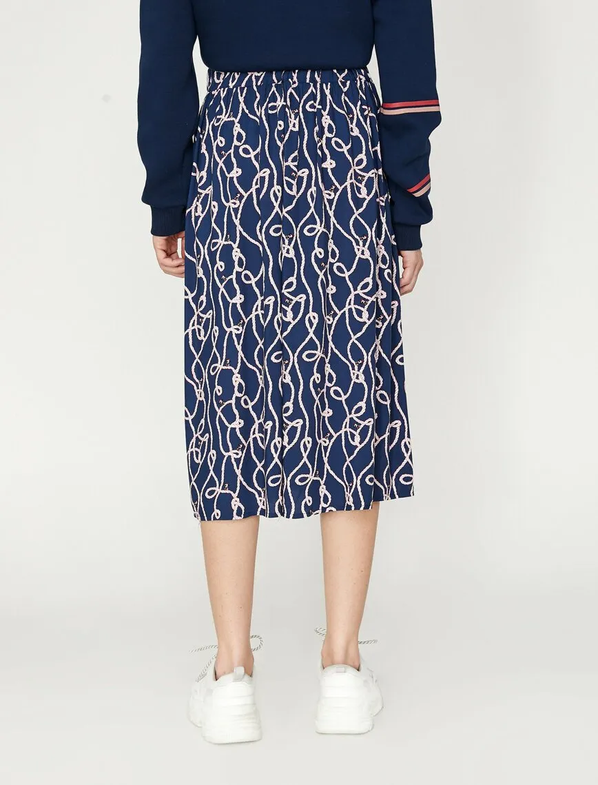 12010 Navy Patterned Midi Skirt