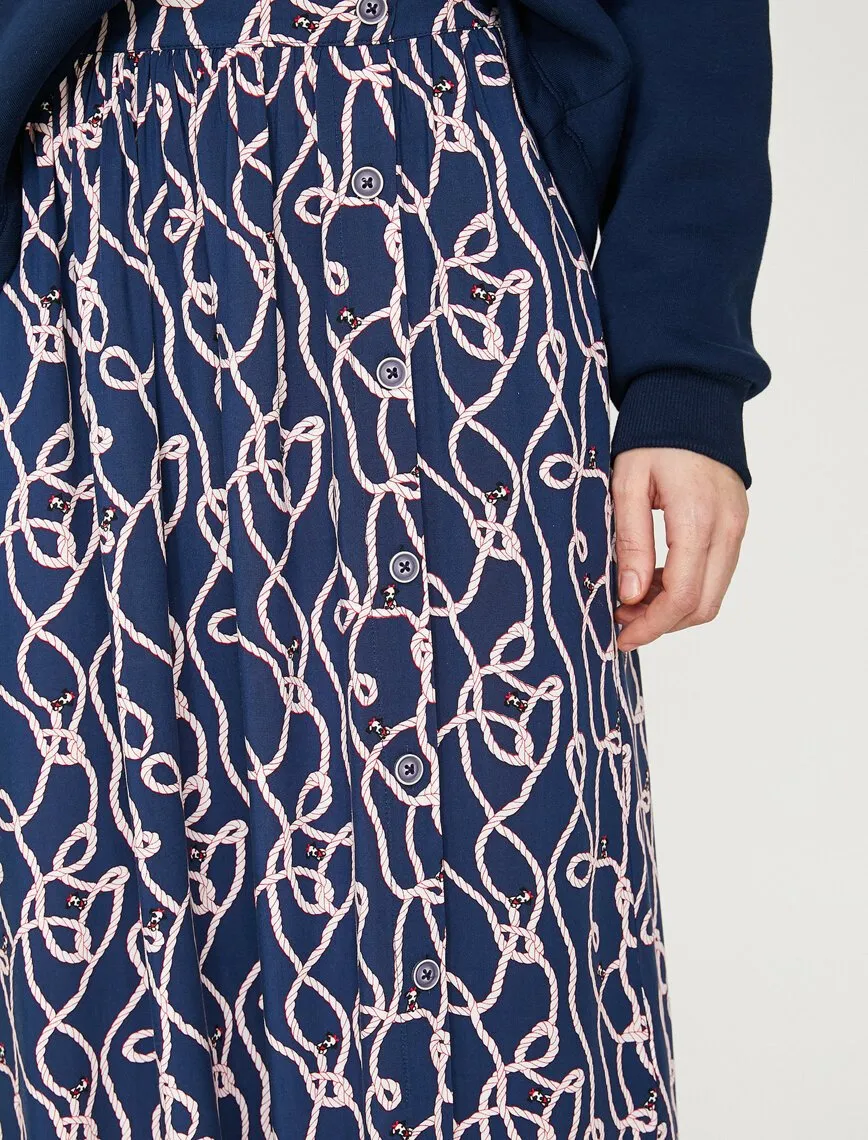 12010 Navy Patterned Midi Skirt