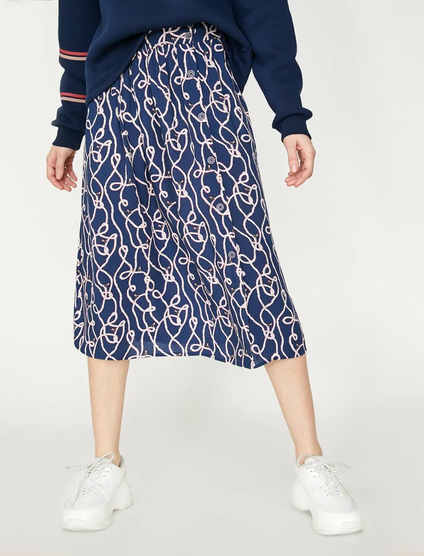 12010 Navy Patterned Midi Skirt