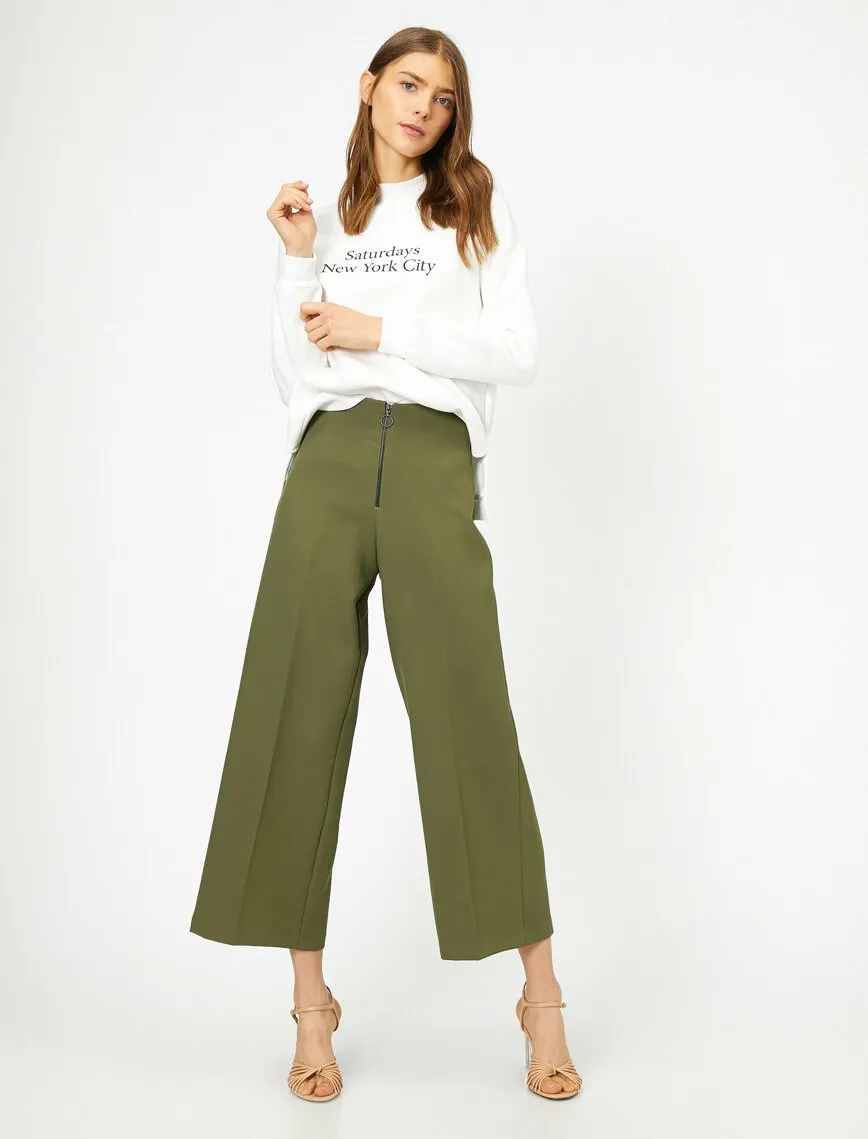 16322 Khaki Zipper Detail Trousers