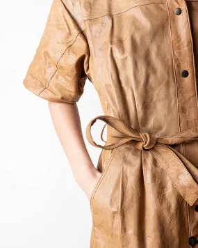 1980s Embossed Tan Leather Romper M