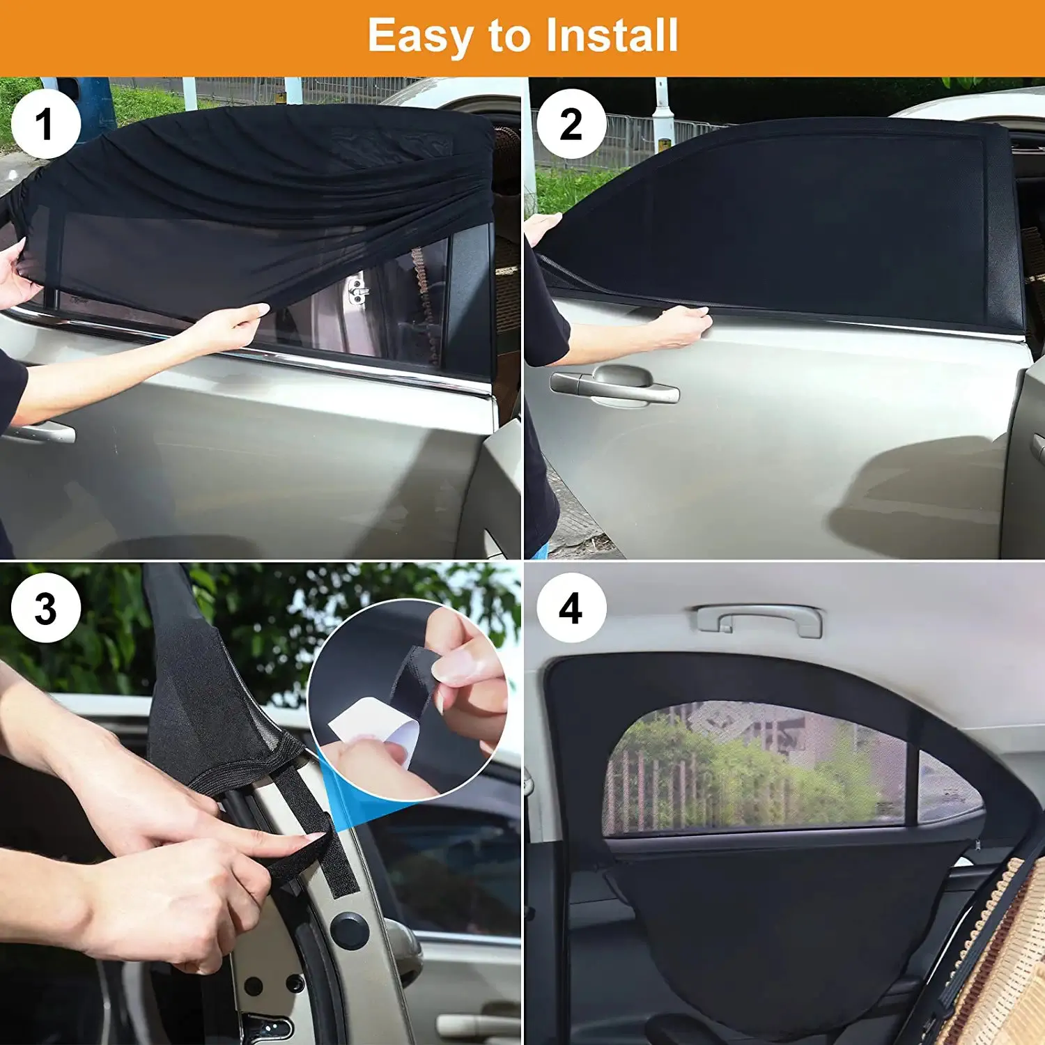 2 Pack Breathable Zip Retractable Mesh Rear Window-SEDAN