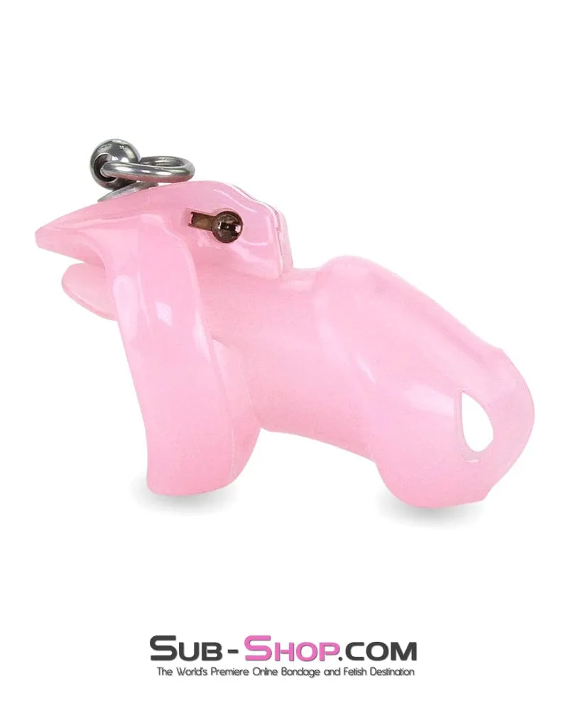 7265M      Sissy’s Clitty Leash Locking Pink Chastity with Lead Ring, Large Base Cock Ring Size