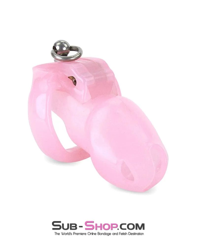 7265M      Sissy’s Clitty Leash Locking Pink Chastity with Lead Ring, Large Base Cock Ring Size