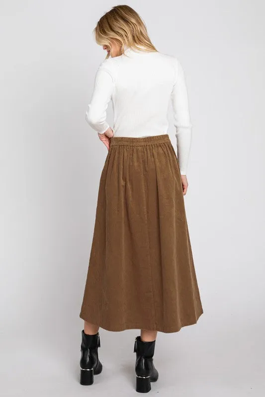 80384 Corduroy Skirt with Pleated Detail in Camel