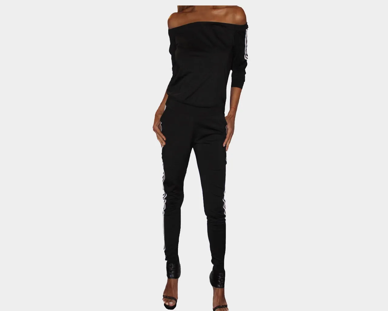 9.9 Black Off the Shoulder Jog Suit - The Malibu