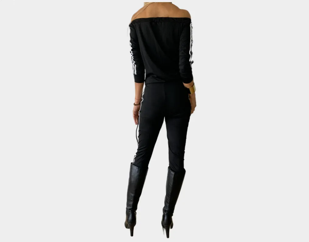 9.9 Black Off the Shoulder Jog Suit - The Malibu