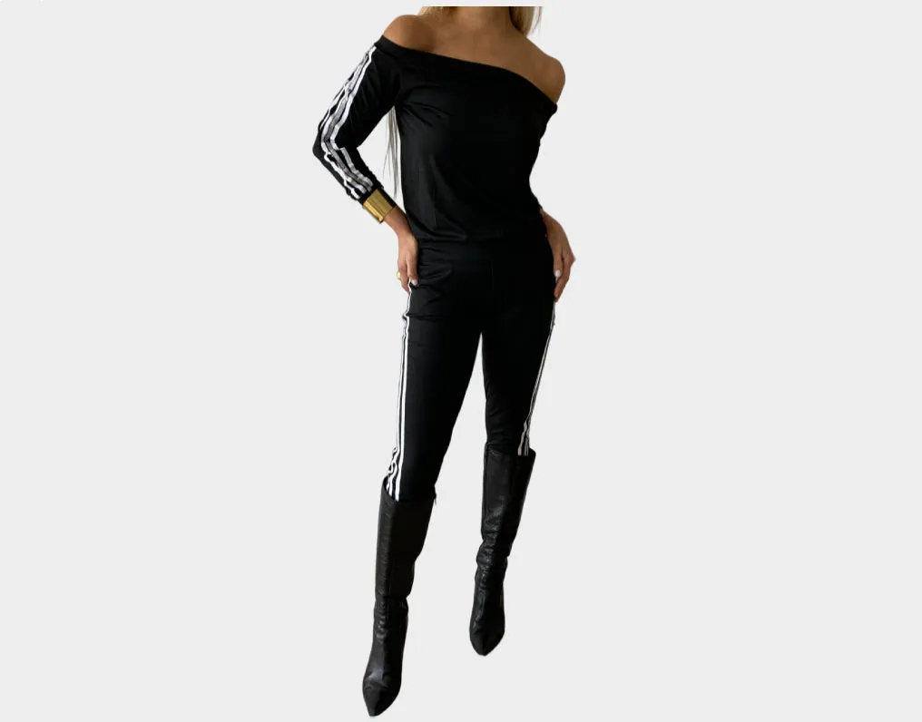 9.9 Black Off the Shoulder Jog Suit - The Malibu