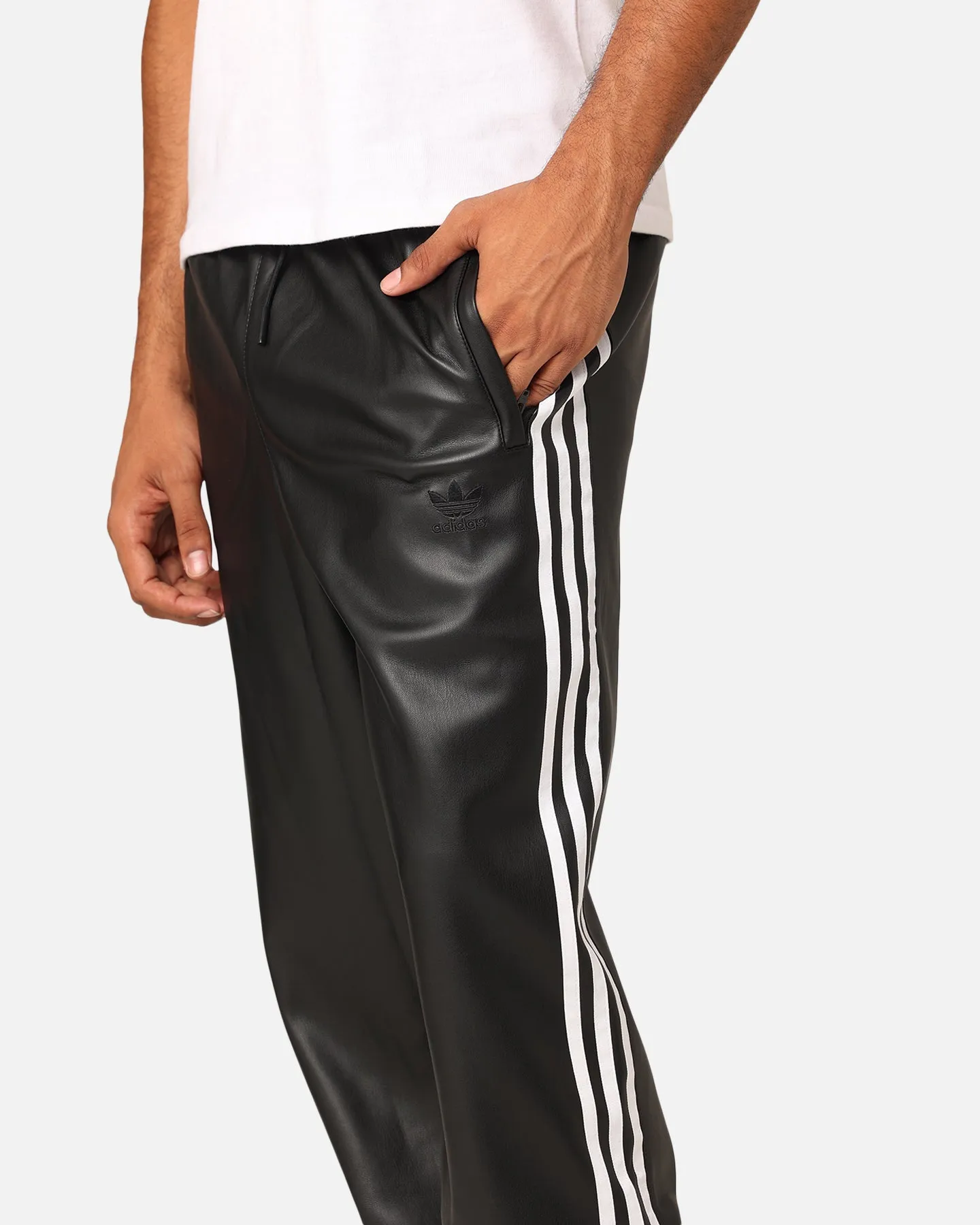 Adidas Faux Leather Adicolour 3-Stripes Firebird Track Suit Pants Black