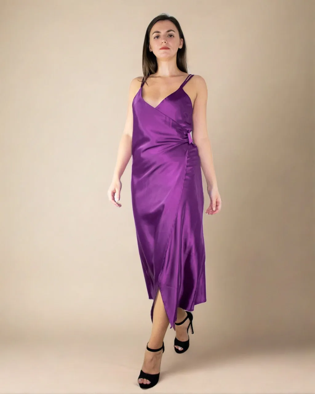 Amaya Deep Purple Satin Dress - Satin Party Dress