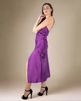 Amaya Deep Purple Satin Dress - Satin Party Dress