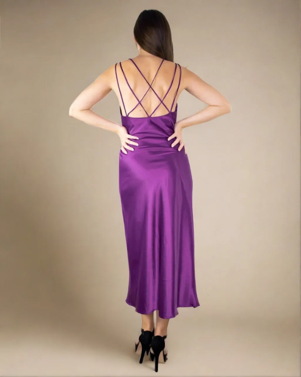 Amaya Deep Purple Satin Dress - Satin Party Dress