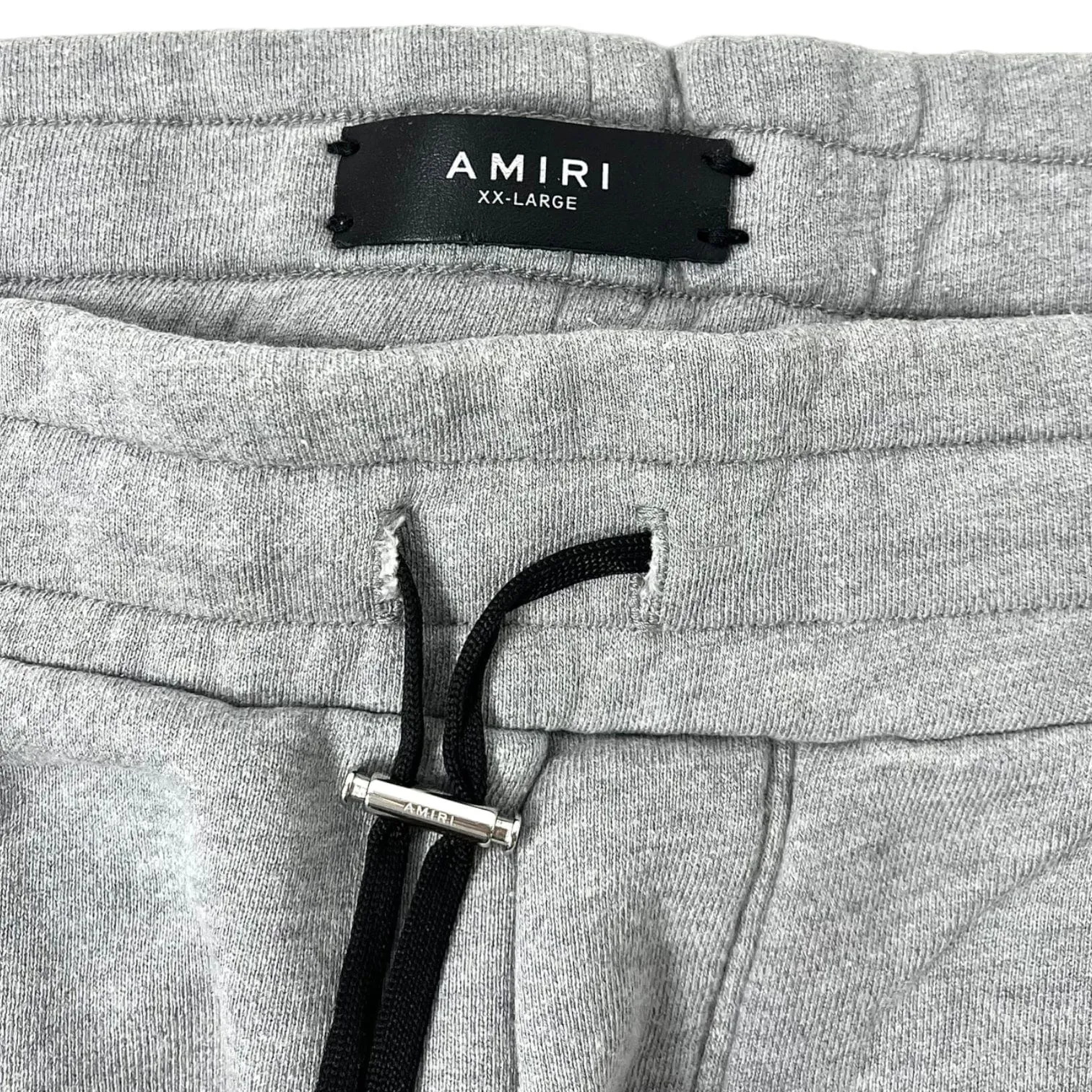 Amiri MX1 Black Leather Patch Sweatpants Heather Grey Pre-Owned