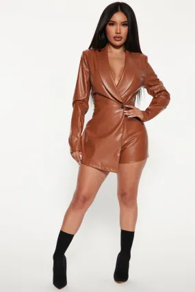 Anabella Faux Leather Romper - Brown