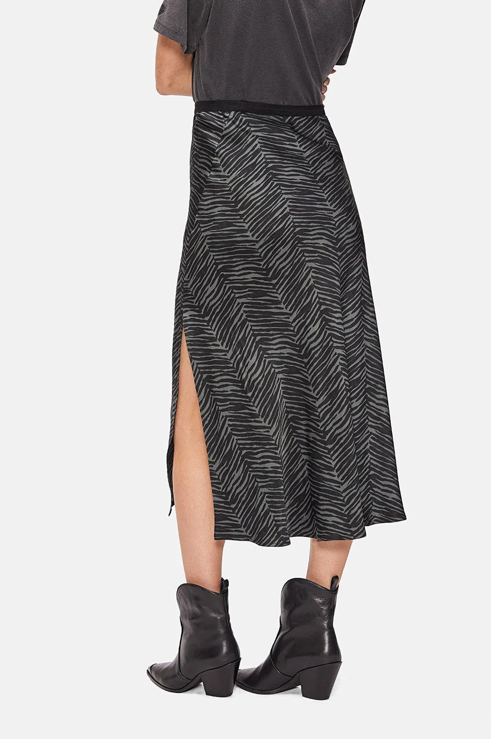 Anine Bing - Dolly Silk Skirt in Willow Green Zebra