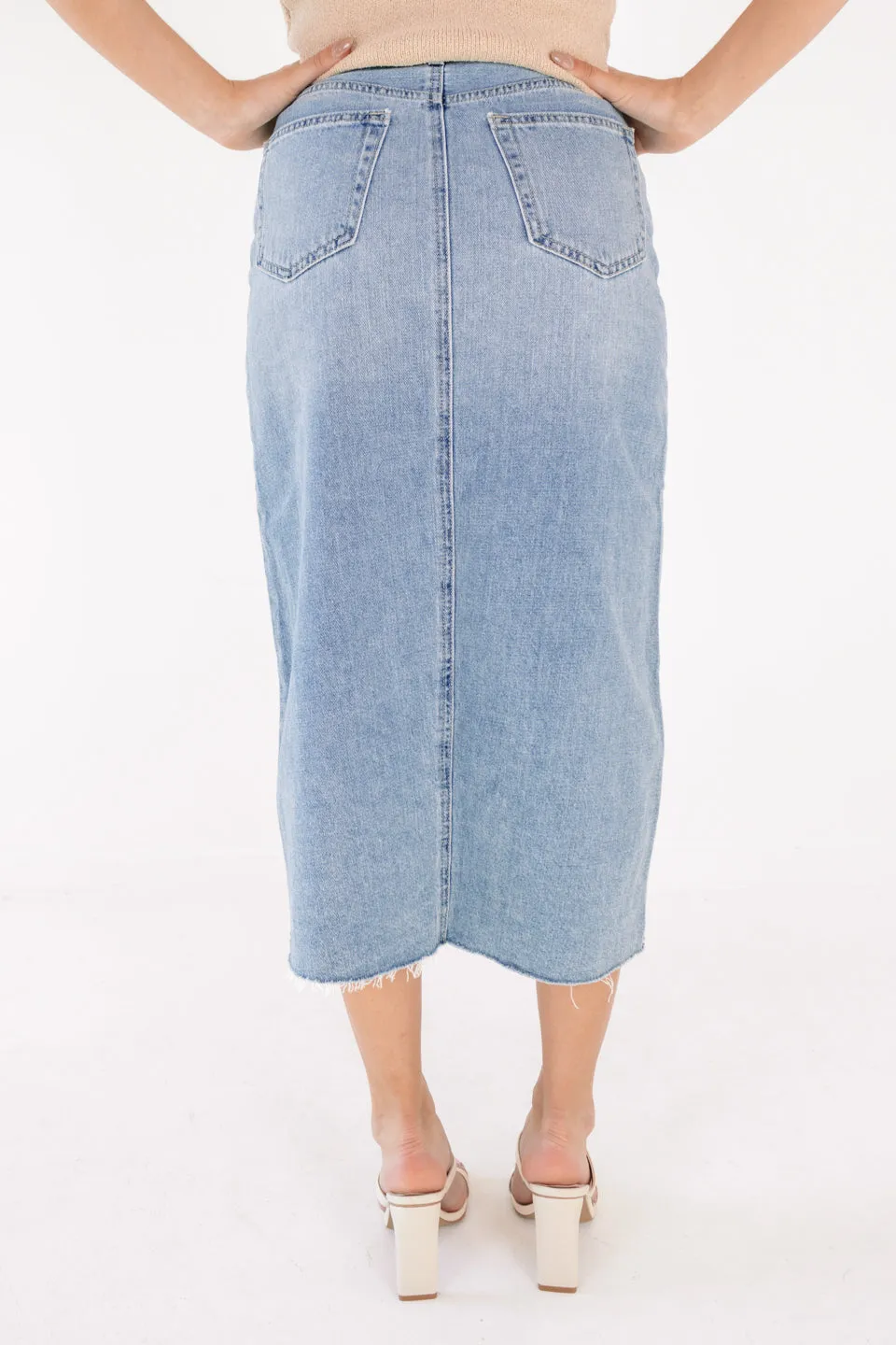 Back On Track Denim Midi Skirt - Light Denim