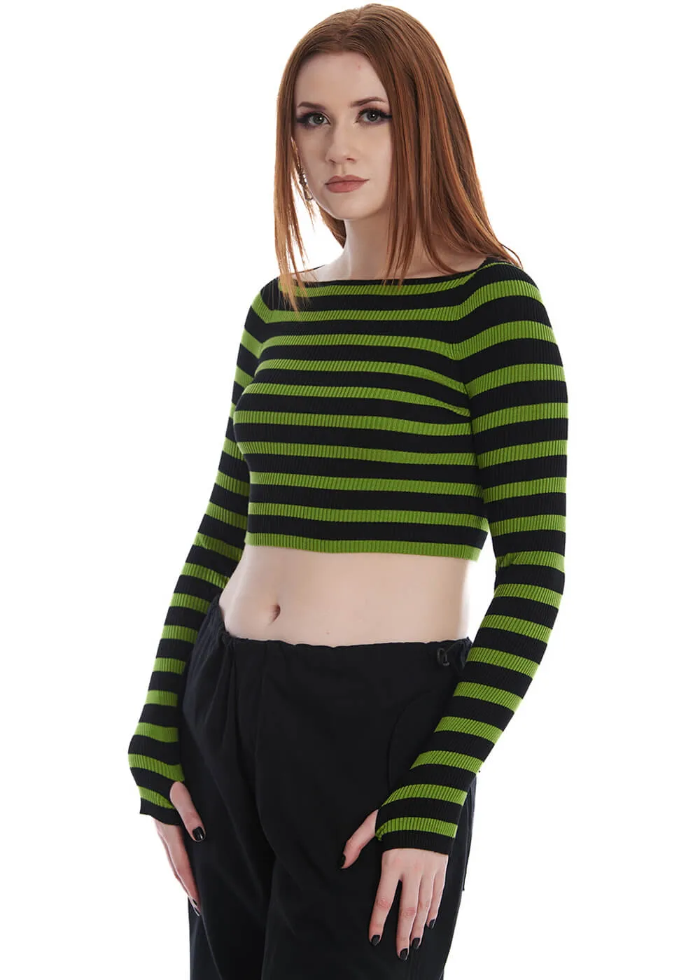 Banned Frances Striped 50's Jumper Green Black