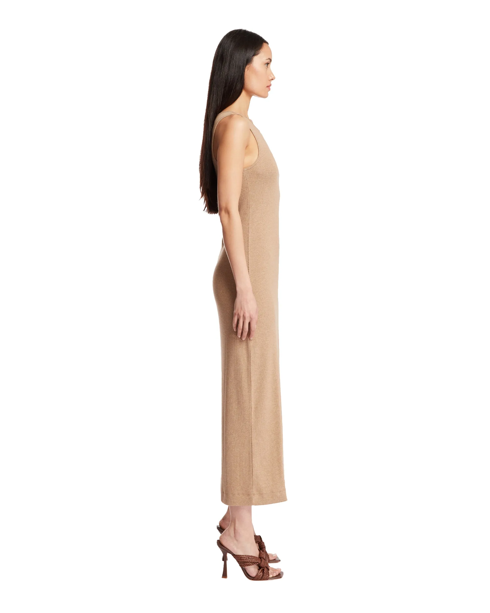 Beige Cotton Midi Dress