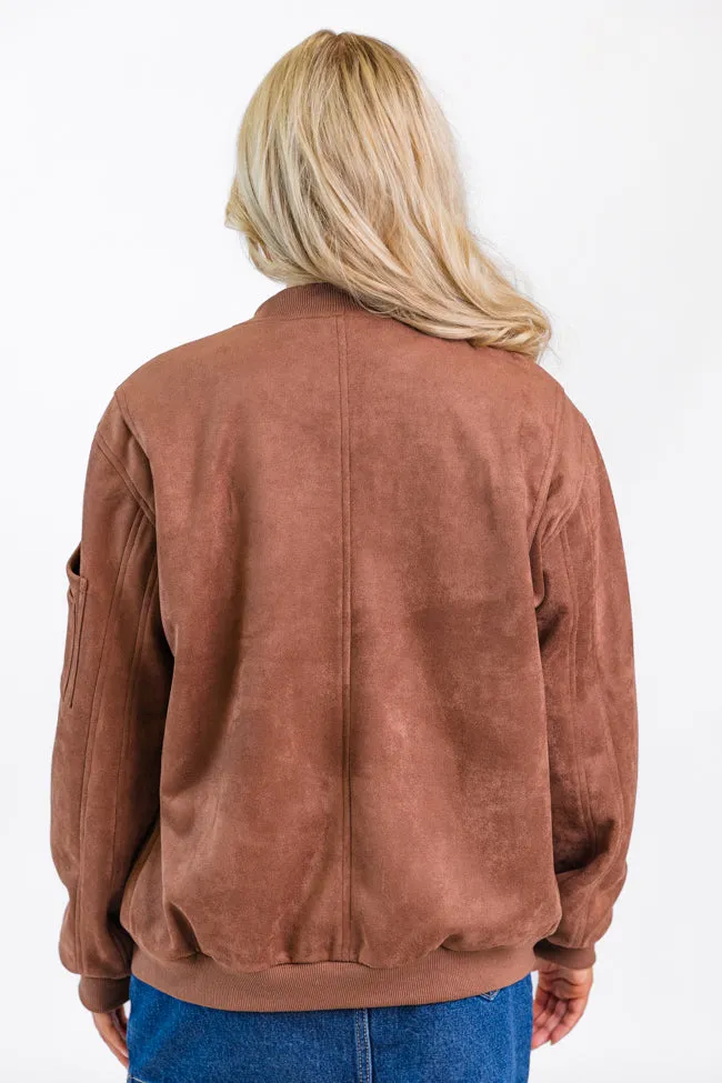 Believe In Me Brown Oversized Suede Bomber Jacket FINAL SALE