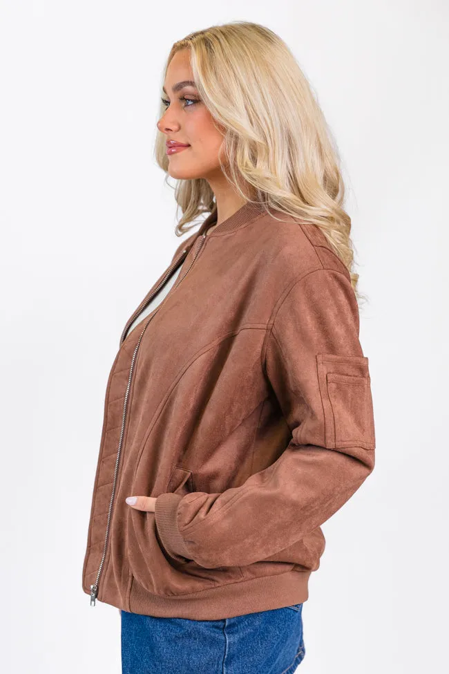 Believe In Me Brown Oversized Suede Bomber Jacket FINAL SALE