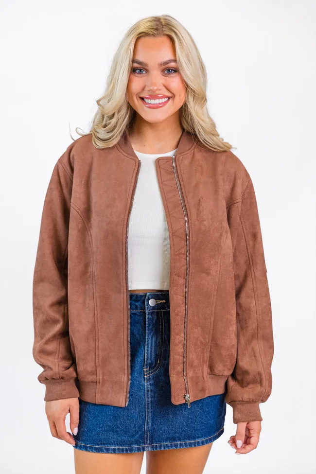 Believe In Me Brown Oversized Suede Bomber Jacket FINAL SALE