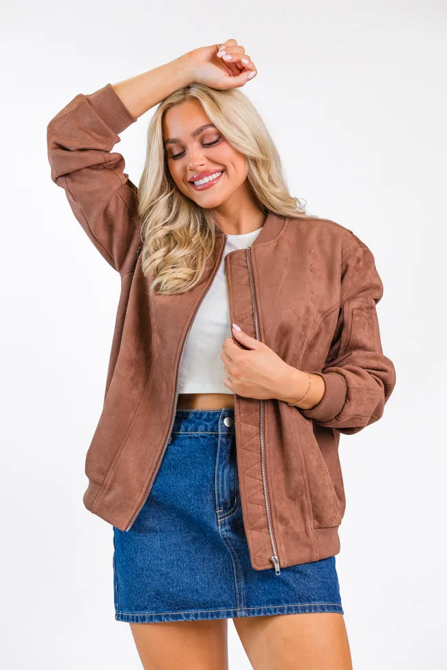 Believe In Me Brown Oversized Suede Bomber Jacket FINAL SALE