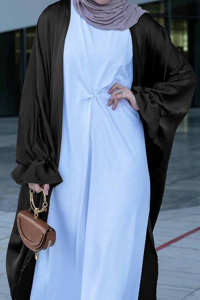 Black  Loves open front maxi satin abaya throw over