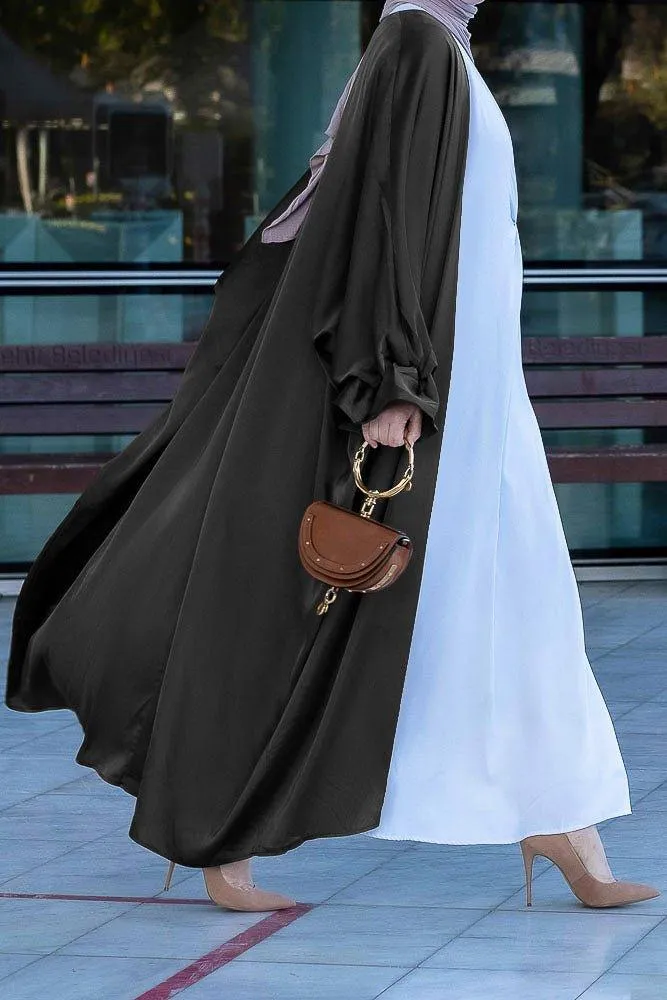 Black  Loves open front maxi satin abaya throw over