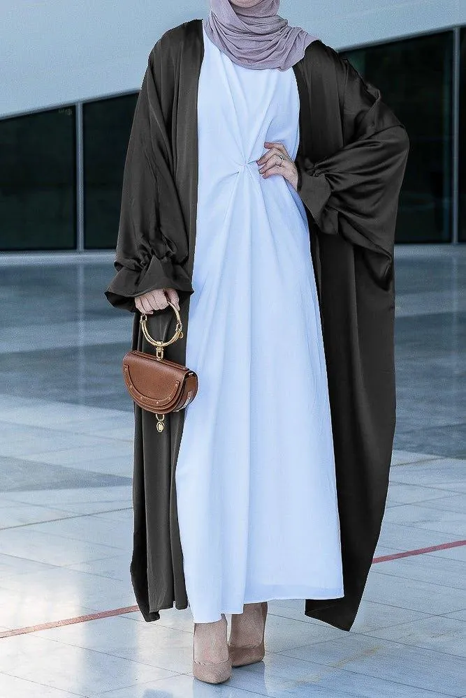 Black  Loves open front maxi satin abaya throw over