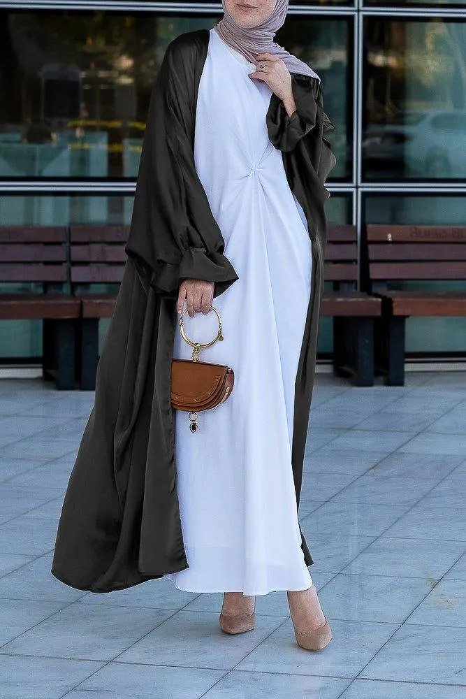 Black  Loves open front maxi satin abaya throw over