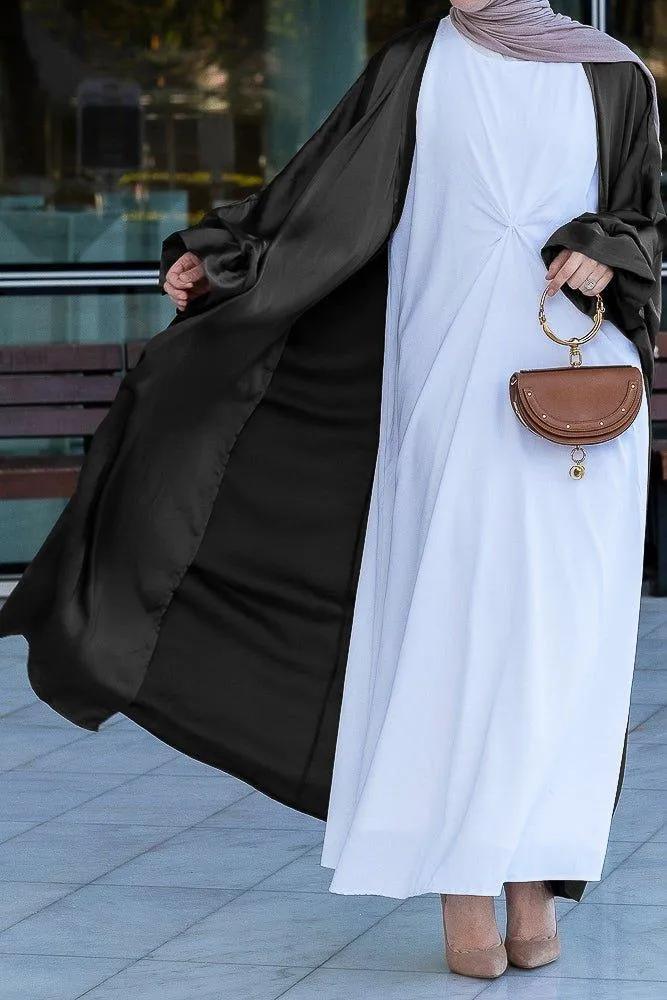 Black  Loves open front maxi satin abaya throw over