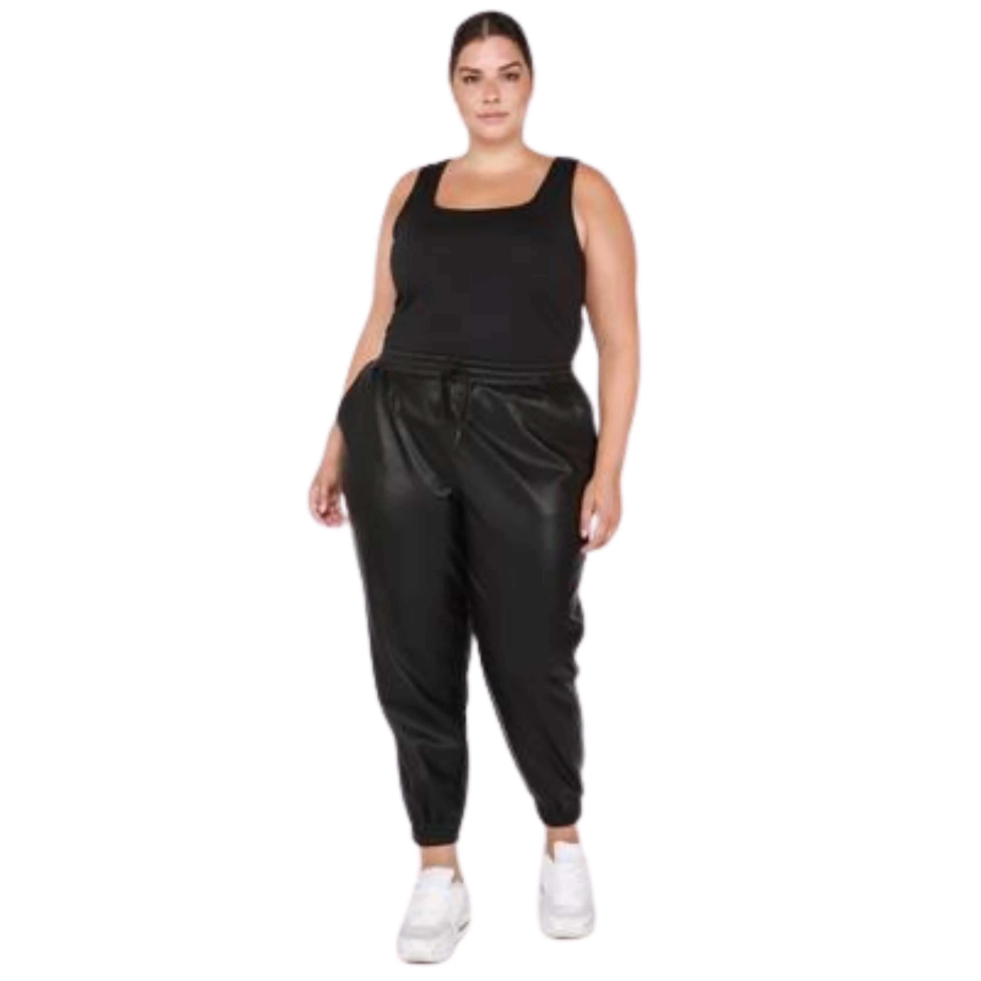 BLACK TAPE - Plus Size High-Rise Faux-Leather Joggers