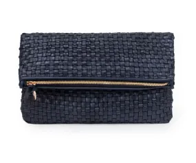 Black Woven Foldover Clutch