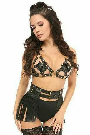 Black/Gold Strappy Harness Bra Top