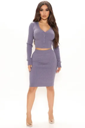 Blaire Ribbed Skirt Set - Blue