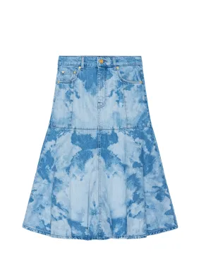 Bleach Denim Flounce Midi Skirt