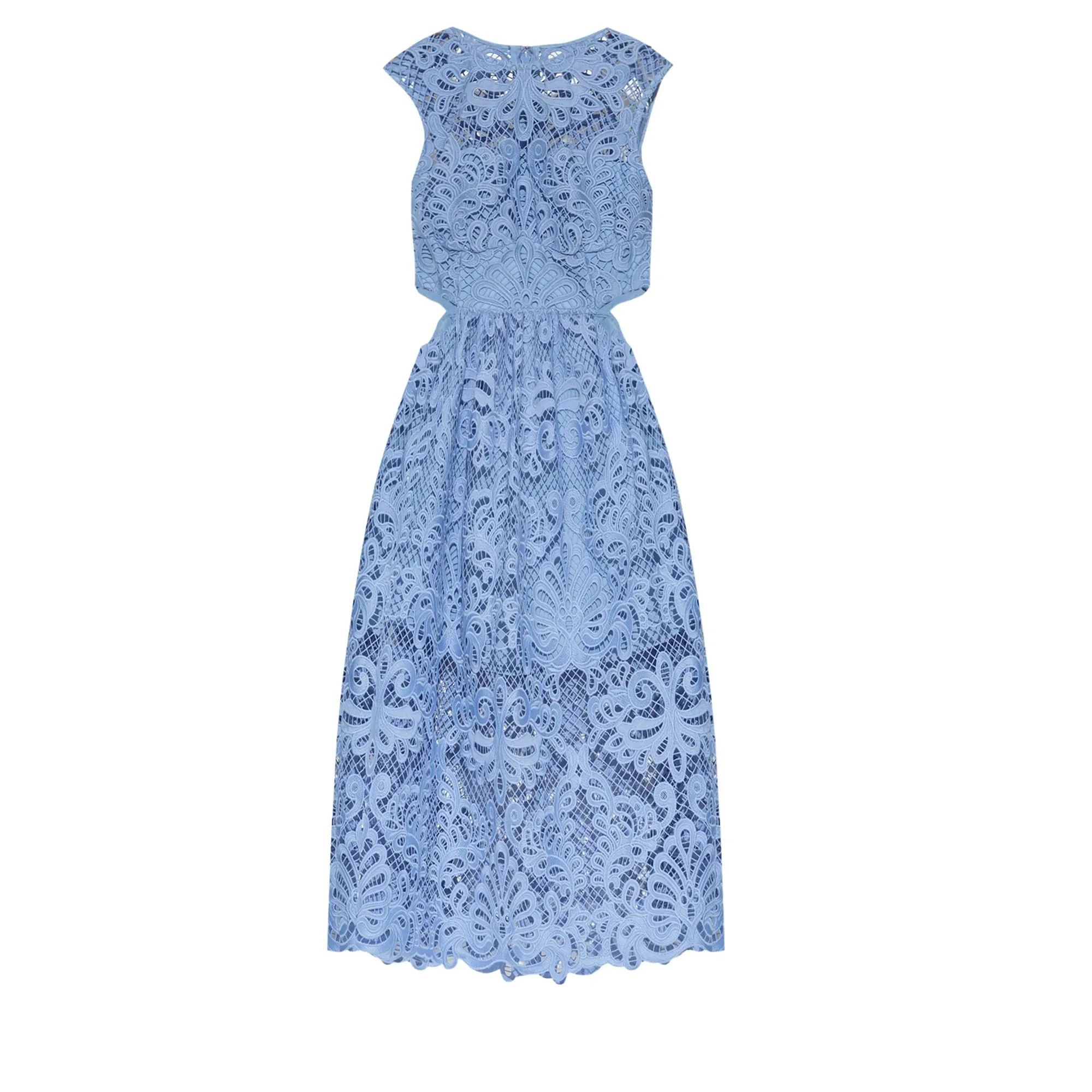 Blue Lace Cut Out Midi Dress