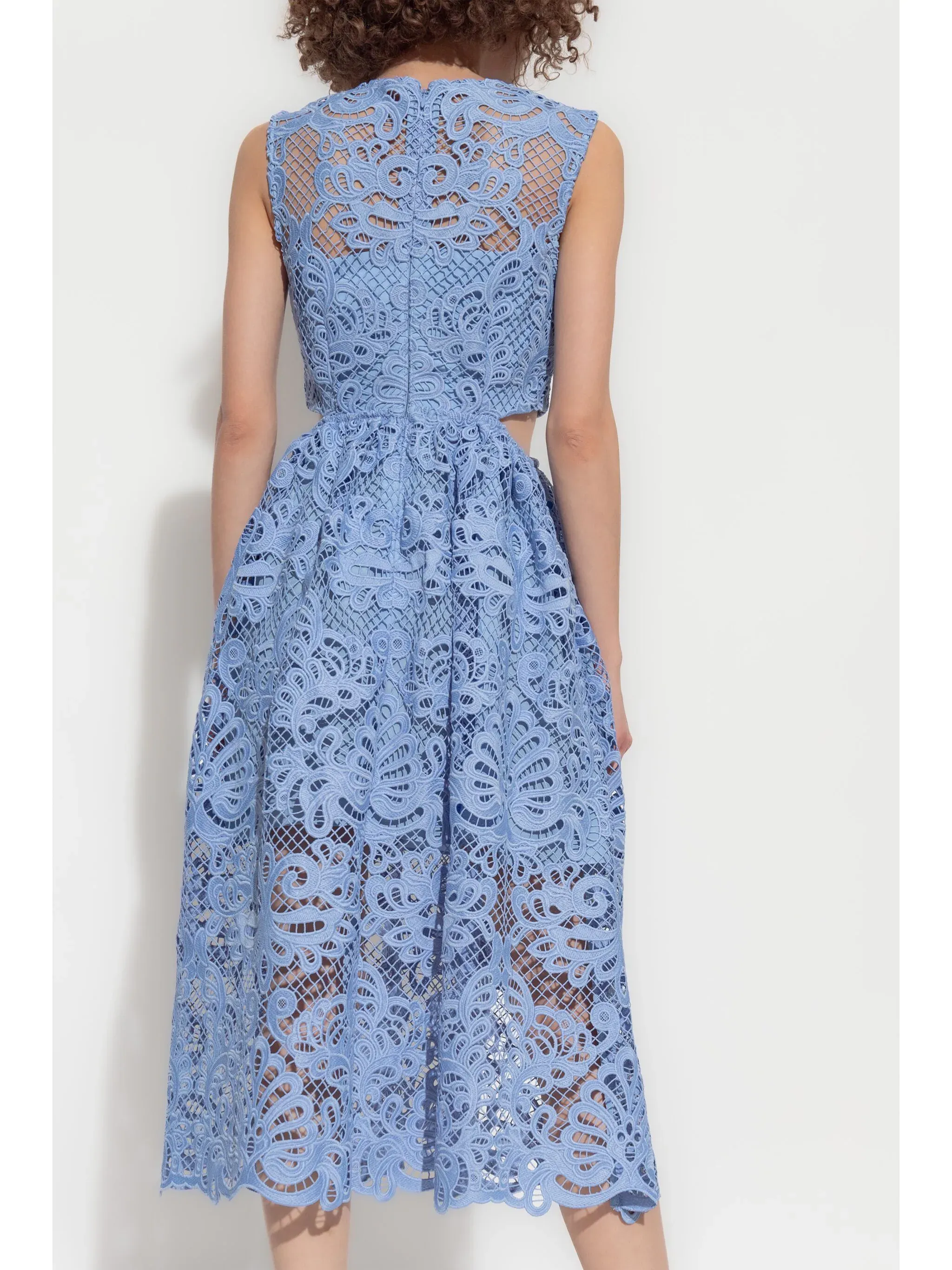 Blue Lace Cut Out Midi Dress