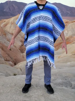 Blue Mexican Poncho | Serape Striped Poncho