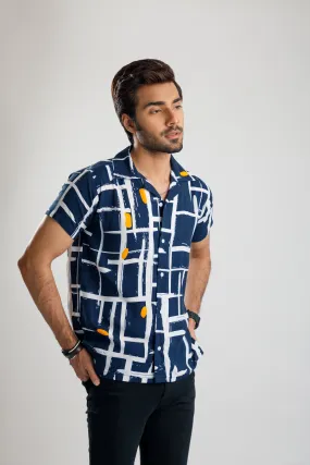 Blue paradigm Cuban collar  printed shirt