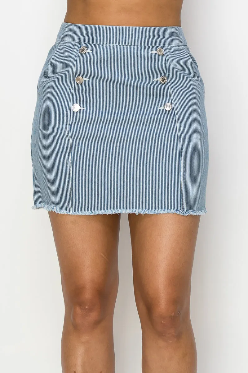 Button Frayed Denim Mini Skirt - Ships from The USA