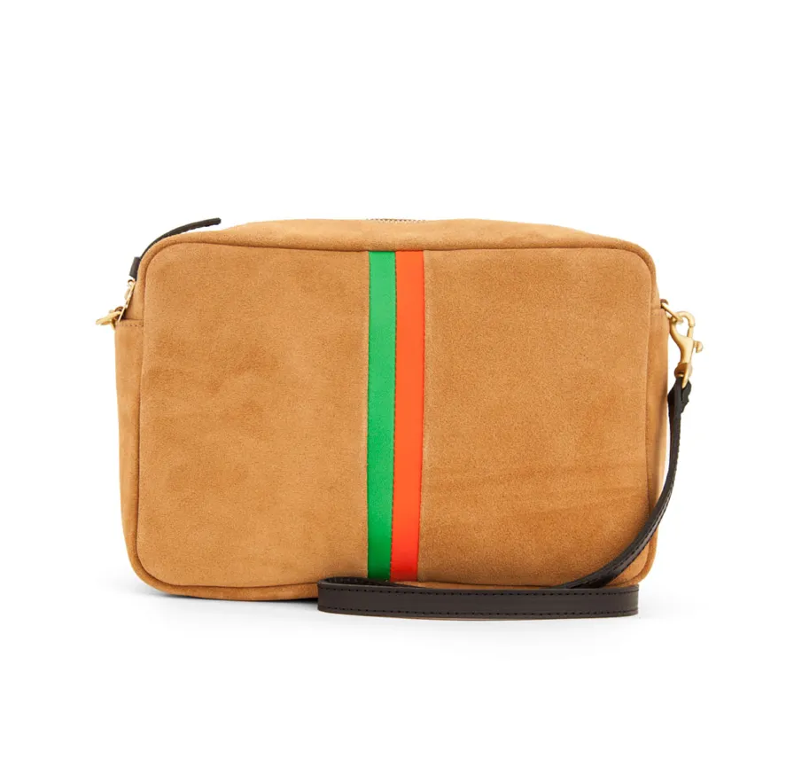 Camel Suede Stripe Crossbody