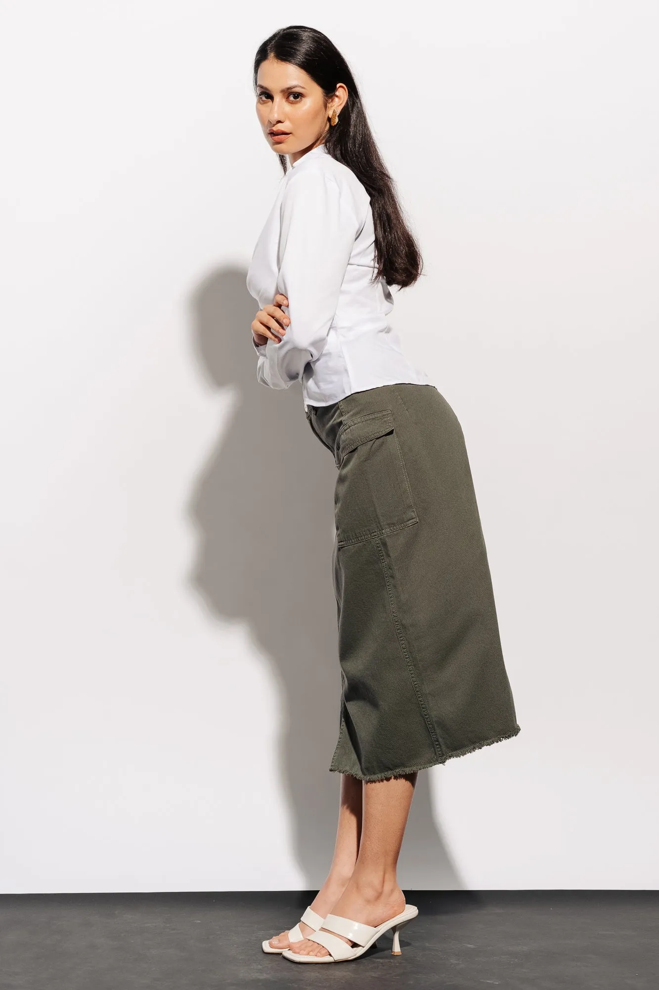 Camo Green Cargo Denim Skirt